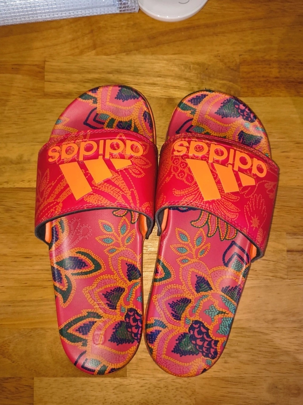 adidas Kids Pink and Orange Floral Slide Sandals